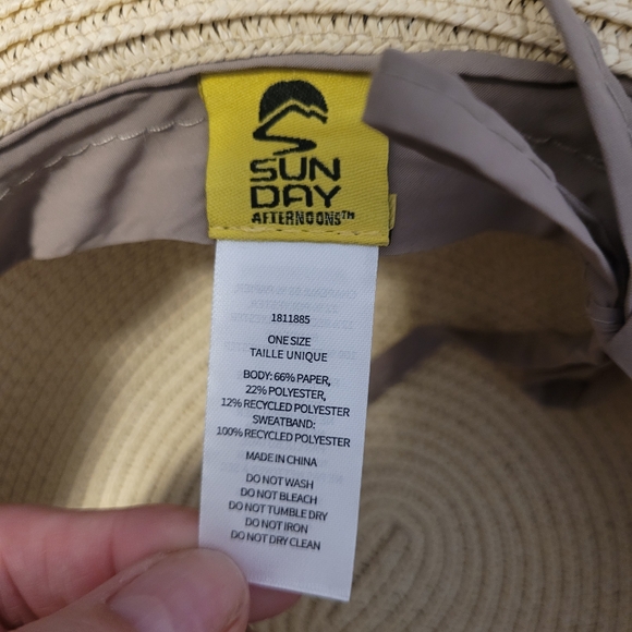 💎5/20 Sunday Afternoons Wide Brim Straw Sun Hat UPF 50+ Adjustable One Size NWT - Picture 3 of 5